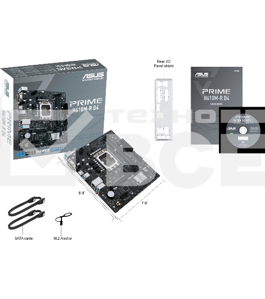 Материнская плата ASUS PRIME H610M-R D4-SI, LGA 1700, Intel H610, 2xDDR4, 4xSATA, 1xM.2 PCIe 3.0 x4, 1xPCIe 4.0 x16, 1xPCIe x1, 1xHDMI, 1xDVI, 1xVGA, 2xUSB-A 2.0, 2xUSB-A 3.2 Gen 1, 1x 1Gb LAN, 3x3.5 мм, 7.1, mATX