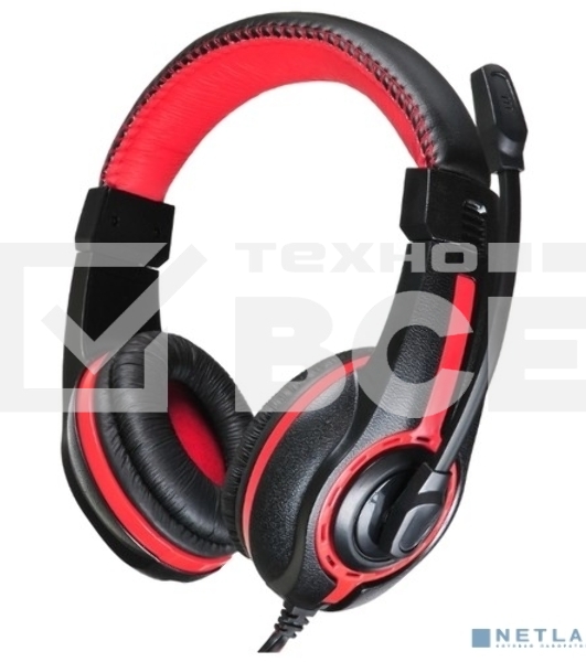 Наушники с микрофоном Oklick HS-L200 черный/красный 2м мониторы оголовье (Y-819)