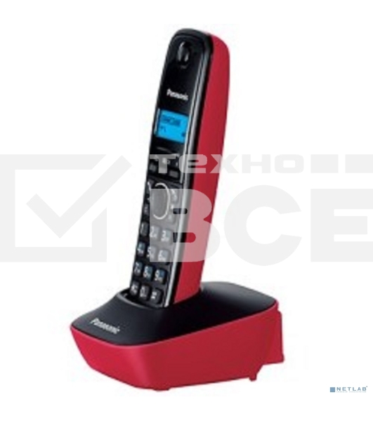 Телефон беспроводной (DECT) Panasonic KX-TG1611RUR (красный) АОН, Caller ID,12 мелодий звонка,подсветка дисплея,поиск трубки