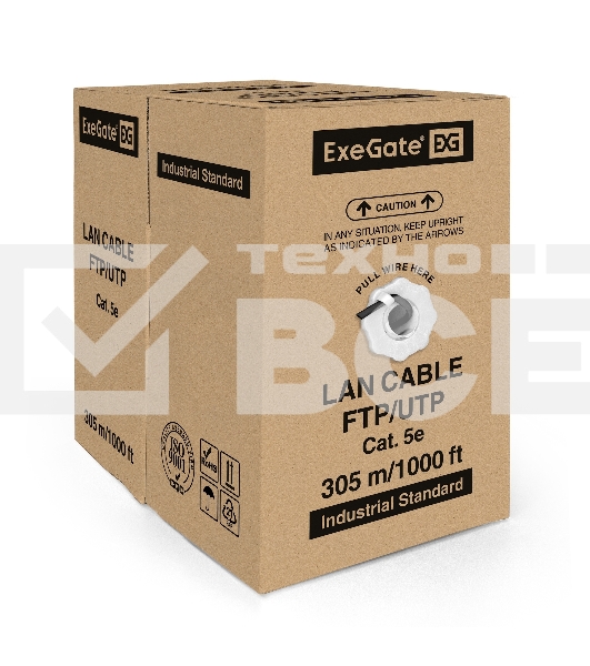 Кабель ExeGate UTP 4 пары кат.5e CCA, 24AWG, внешн., без троса, бухта 305м, черный, PE
