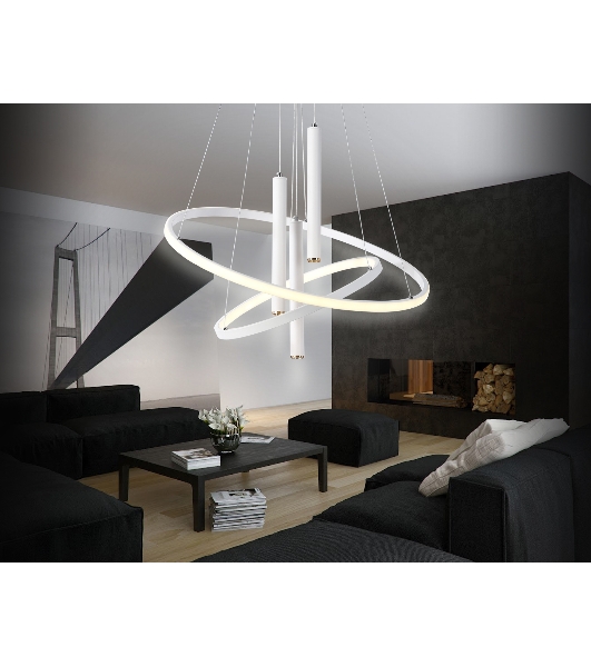 Подвесной светодиодный светильник Ambrella light FL5371/2+3 WH белый 93W 3000K/4200K/6400K+4200K D600/400*1200 (ПДУ ИК)