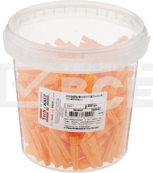 Дюбель универс. 6х37 полипропилен (уп.350шт) ведро Tech-Krep 104642