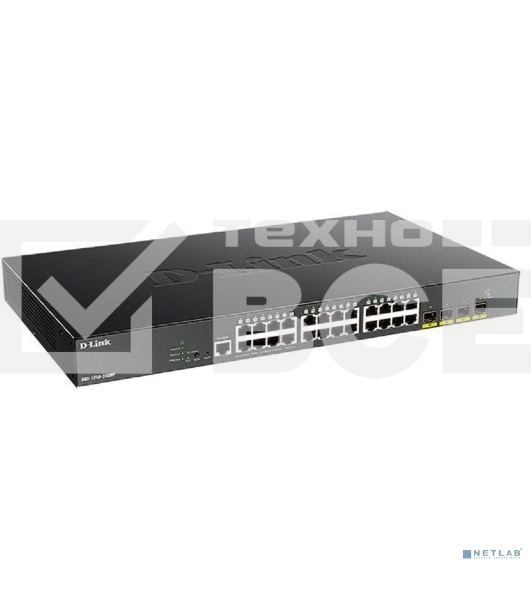 Коммутатор D-Link DGS-1250-28XMP/A1A, L2 Smart Switch with 24 10/100/1000Base-T ports and 4 10GBase-X SFP+ ports (24 PoE ports 802.3af/802.3at (30 W), PoE Budget 370W).16K Mac address, 802.3x Flow Control, 4K