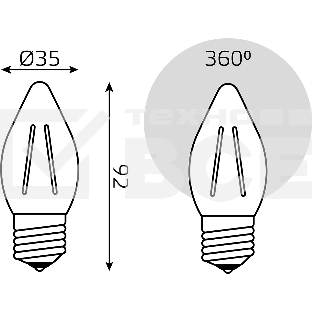 Лампа Filament Свеча 7W 550lm 2700К Е27 LED 1/10/50