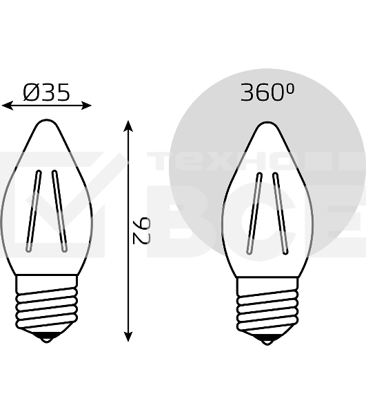 Лампа Filament Свеча 7W 550lm 2700К Е27 LED 1/10/50