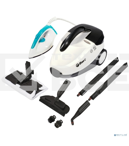 Пароочиститель Bort BDR-2500-RR-Iron, напольный, 2,3 кВт., давление 4 бар, пар 45 г/мин., t-пара 143 °С., бак 1.5 л.