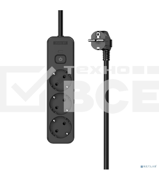 Сетевой удлинитель Perfeo 'REAL STRIP' 0,5 м, 3 розетки, 16А, 3500 Вт, черный.