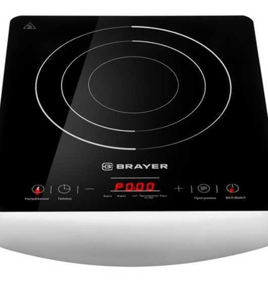 Плита настольная электрическая BRAYER BR2801 белый/черный, 2 кВт, индукция, конфорки - 1, стеклокерамика, сенсор