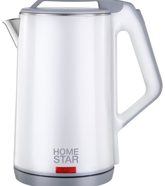 Чайник электрический Homestar HS-1036 1.8 л, нержавейка+пластик, белый, двойной корпус (12)