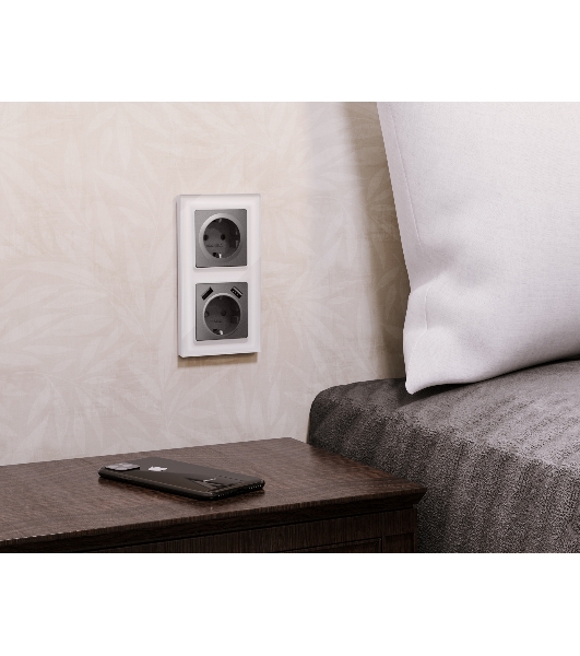 Комплект механизма электрической розетки ALFA Антрацит серый 2USB A+A 18W (быстрая зарядка) с/з QUANT (AP6590, VM155) MA659010