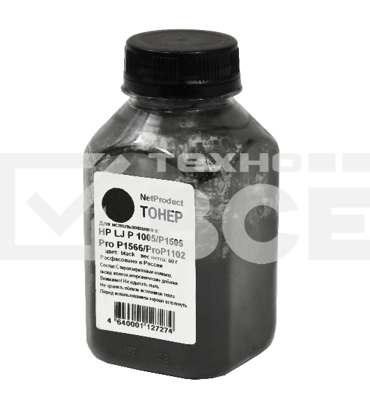 Тонер HP LJ P1005/P1505/ProP1566/ProP1102 (NetProduct) 60 г, банка