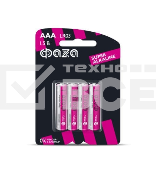 Элемент питания алкалиновый LR03 Super Alkaline BL-4 (уп.4шт) ФАZА 4895205000254, 1.5 В
