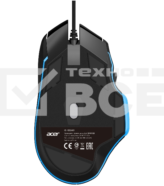 Мышь проводная Acer OMW123 черный, 6400 dpi, USB, кнопки - 8