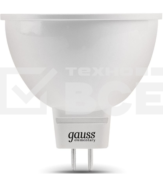 Лампа светодиодная Gauss Elementary MR16 9Вт цок.:GX5.3 спот 220B 6500K св.свеч.бел.хол. MR16 (упак.:10шт) (13539)