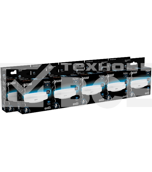 Лампа светодиодная Gauss 108008308 8Вт цок.:GX53 таблетка 150B св.свеч.бел.хол. GX53 (упак.:10шт)