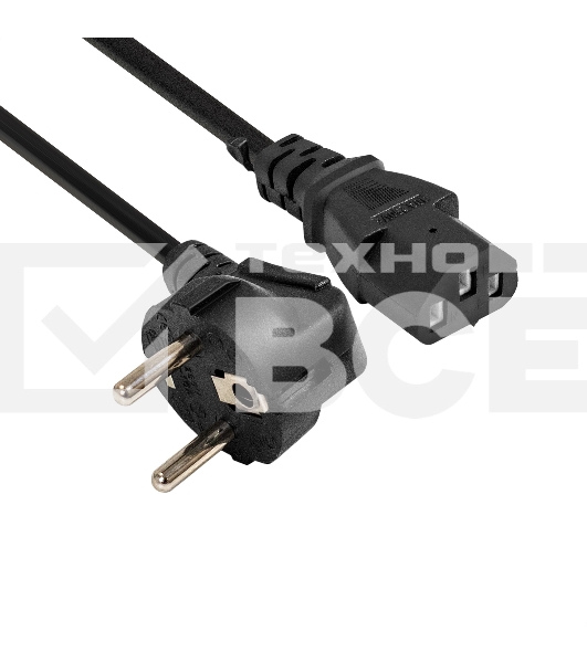 Кабель питания ExeGate Power PC-1P (Евровилка угловая Schuko->C13, VDE-250V-3*0.5mm2, медь, черный, 6A, 1м)