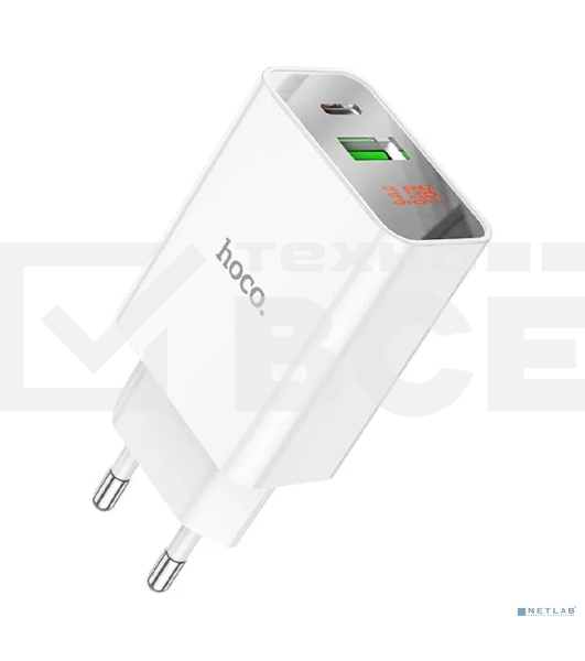 Сетевое зарядное устройство с дисплеем Hoco 18Вт, 3А, QC3.0/PD, 1хUSB, 1хType-C, C100A, белый, коробка