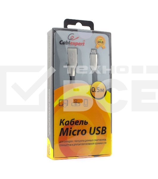 Кабель USB 2.0 Cablexpert CC-G-mUSB01Bk-0.5M, AM/microB, серия Gold, длина 0.5м, черный, блистер