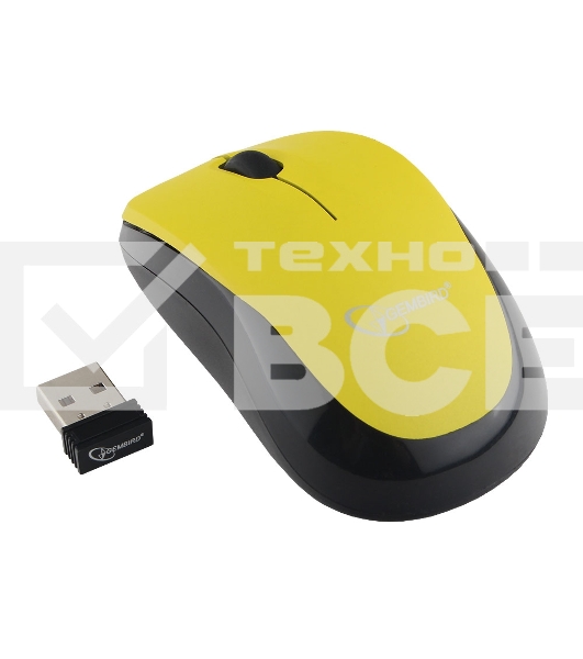 Мышь беспроводная Gembird MUSW-360-LM желтый, 1000 dpi, радиоканал, USB, кнопки - 3