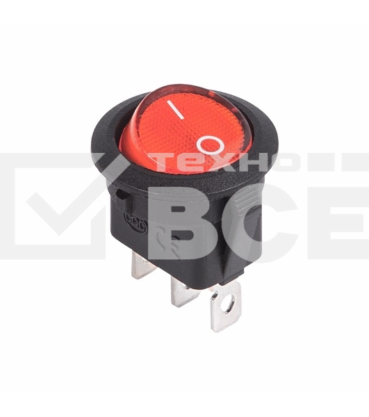 Выключатель клавишный круглый 12V 20А (3с) ON-OFF красный с подсветкой Rexant