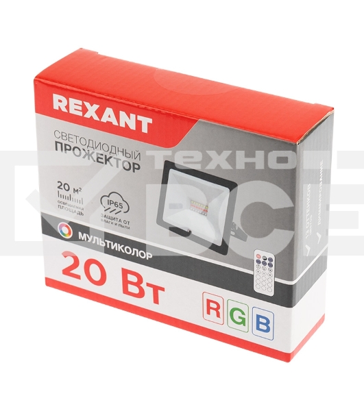 Прожектор светодиодный Rexant с пультом дистанционного управления 20 Вт, цвет свечения мультиколор (RGB)