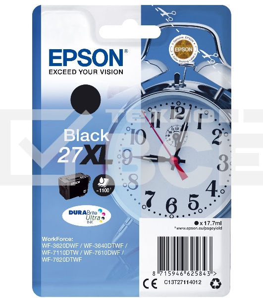 Картридж струйный Epson 27XL T2711 (C13T27114022/C13T27114020) черный, 17.7мл (1100 стр.), для WF7110/7610/7620