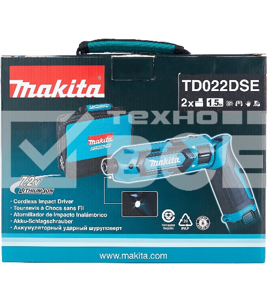 Отвертка MAKITA TD022DSEак уд 7.2В 2х1Ач Li-Ion 2450об/м 25Нм 1/4'' 0.56кг сумка подсветка