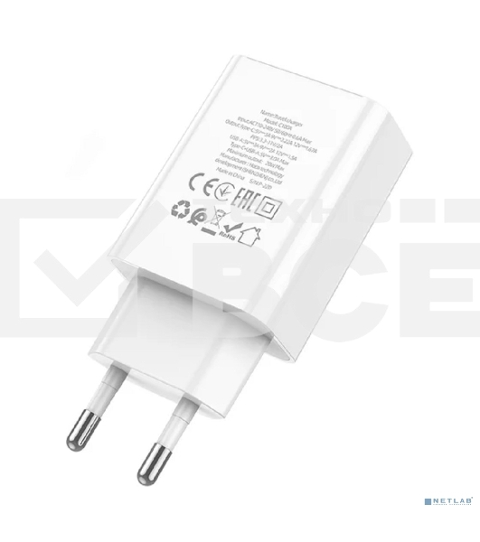 Сетевое зарядное устройство с дисплеем Hoco 18Вт, 3А, QC3.0/PD, 1хUSB, 1хType-C, C100A, белый, коробка