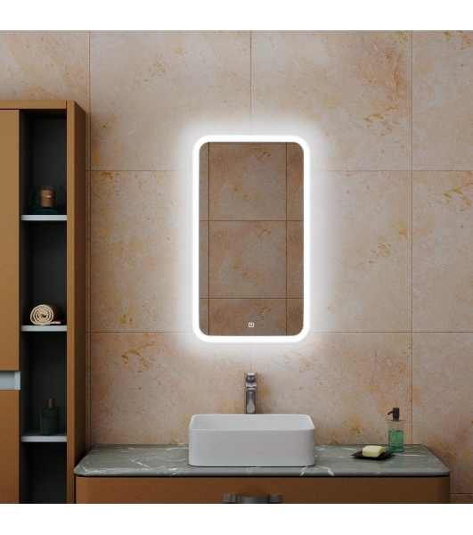 Зеркало Bau Stil 40х70, сенсорная LED подсветка, пластиковый защитный корпус