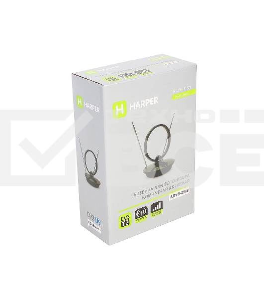 Телевизионная антенна Harper ADVB-2969 (комнатная, активная;DVB-T2; VHF / UHF (174–230 MHz, 470-862 MHz); 25 dB; 75 ; 3 dB; 1м)