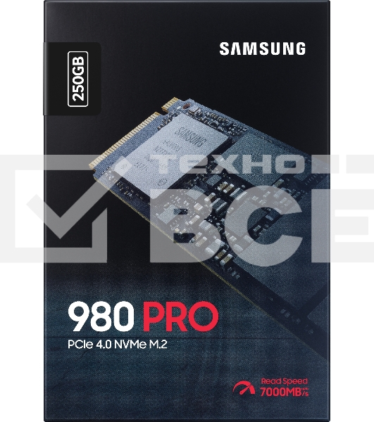 Накопитель SSD Samsung 980 PRO, 250GB, PCIe 4.0 x4, M.2 2280, NVMe, R/W 6400/2700