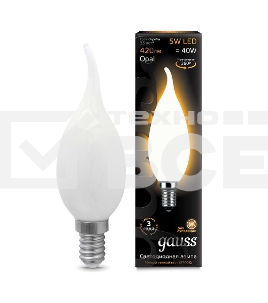 Лампа светодиодная Filament Свеча на ветру E14 5Вт 2700К OPAL GAUSS 104201105