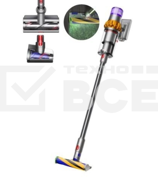Пылесос вертикальный Dyson V15 Detect Absolute (SV47) желтый/никель, питание от аккумулятора, 220 Вт, уборка сухая, пылесборник 0.76 л, работа от АКБ max - 60 мин