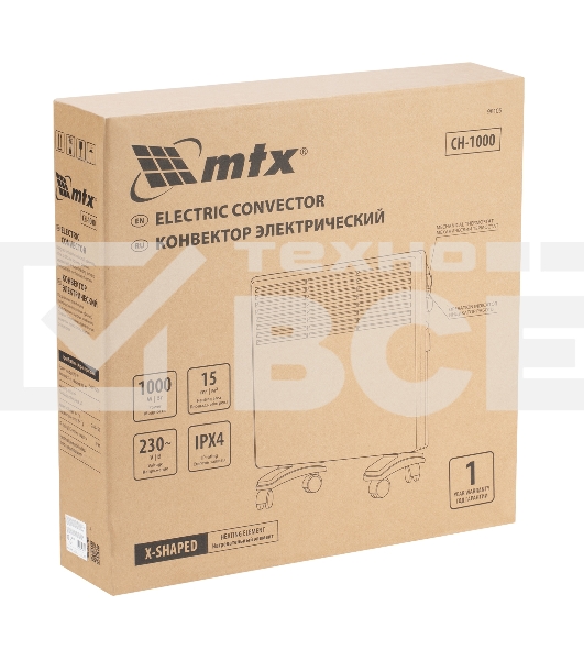 Конвектор электрический MTX CH-1000, белый, 1000 Вт, 10 м2, термостат