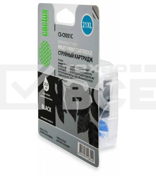 Картридж струйный Cactus CS-C9351C №21XL черный (20 мл) для HP DJ 3920/3940/D1360/D1460/D1470/D1560/D2330/D2360