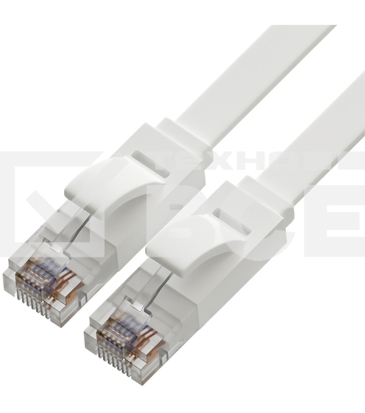 Патч-корд Greenconnect PROF плоский прямой 10.0m, UTP медь кат.6, белый, 30 AWG, ethernet high speed 10 Гбит/с, RJ45, T568B, GCR-51789