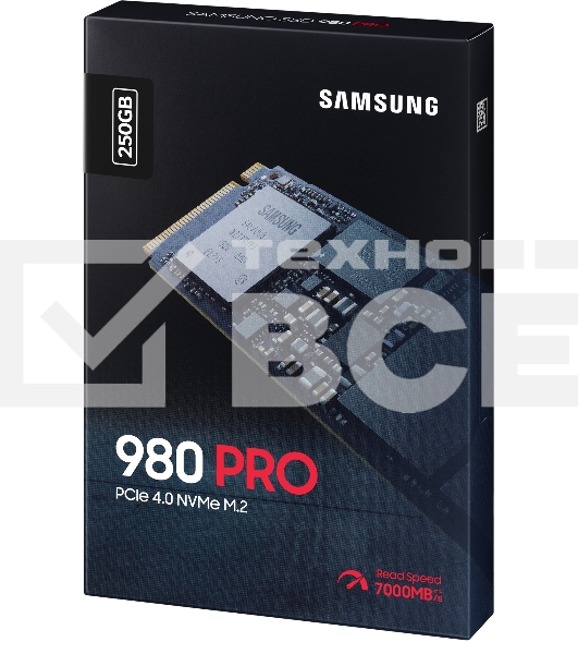 Накопитель SSD Samsung 980 PRO, 250GB, PCIe 4.0 x4, M.2 2280, NVMe, R/W 6400/2700
