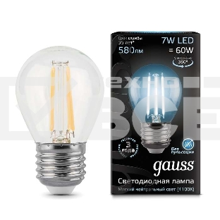 Светодиодная лампа GAUSS 105802207 LED Filament Шар E27 7W 580lm 4100K 1/10/50