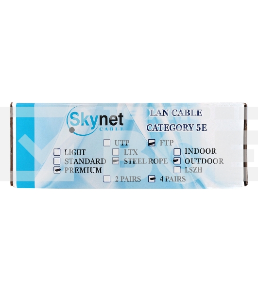 Кабель SkyNet Premium FTP outdoor 4x2x0,51 на тросу, медный, FLUKE TEST, кат.5e, однож., 100 м, box, черный