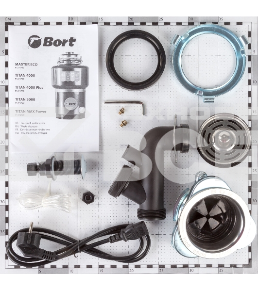 Измельчитель пищевых отходов Bort TITAN MAX Power {780 Вт; 1400 мл; 3800 об/мин; 6,3 кг; 220 В; 50 Гц; набор аксессуаров 4 шт} [91275790]