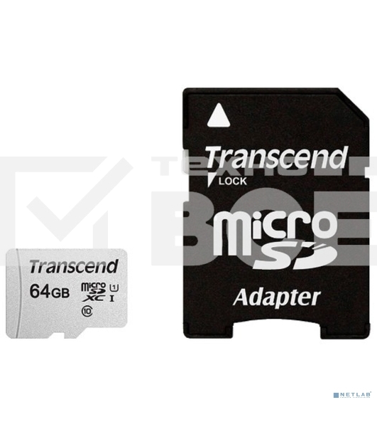 Флеш карта Micro SecureDigital 64Gb Transcend Class 10 TS64GUSD300S-A{MicroSDXC Class 10 UHS-I, SD adapter}