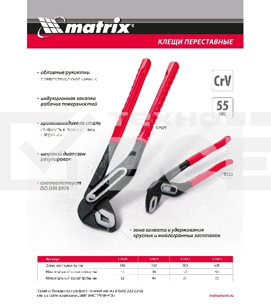 Переставные клещи Matrix 300 мм, хром-ванадий, обливные рукоятки