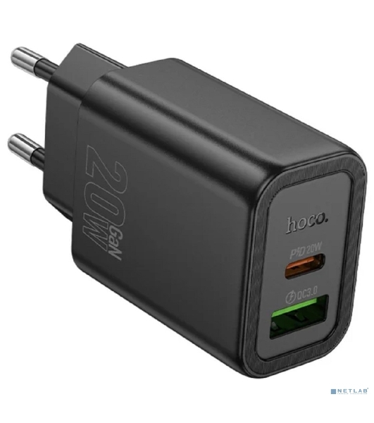 Зарядное устройство Hoco 20Вт, 3А, QC3.0/PD, 1xUSB, 1xType-C, N61, черный, коробка