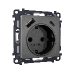 Комплект механизма электрической розетки ALFA Антрацит серый 2USB A+C 20W (быстрая зарядка) с/з QUANT (AP6600, VM160) MA660010, фото 1
