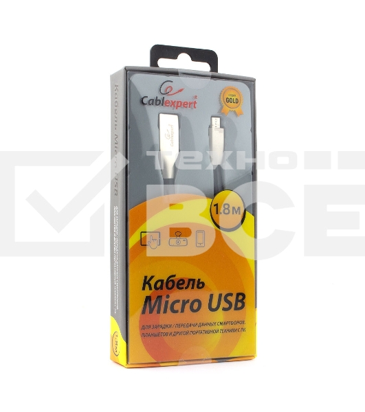 Кабель USB 2.0 Cablexpert CC-G-mUSB01Bk-1.8M, AM/microB, серия Gold, длина 1.8м, черный, блистер