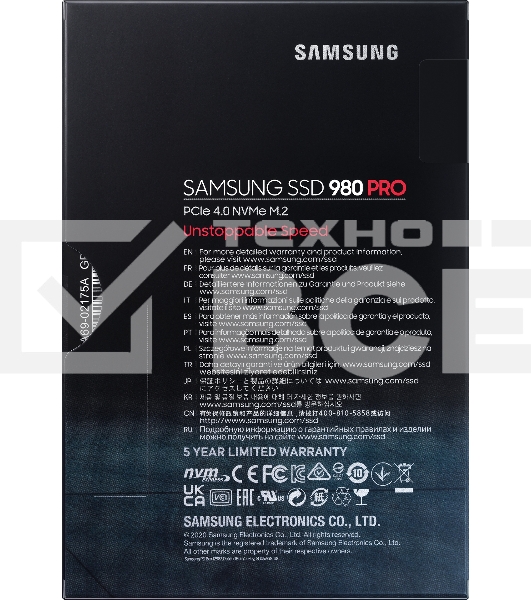 Накопитель SSD Samsung 980 PRO, 250GB, PCIe 4.0 x4, M.2 2280, NVMe, R/W 6400/2700