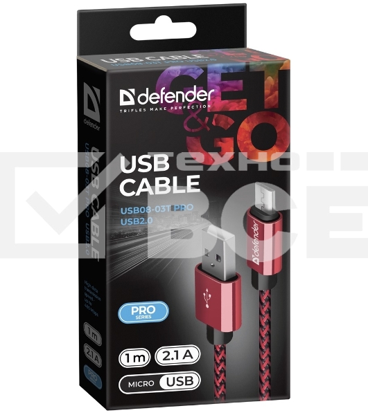 Кабель Defender USB2.0 TO MICRO-USB 1M RED USB08-03T