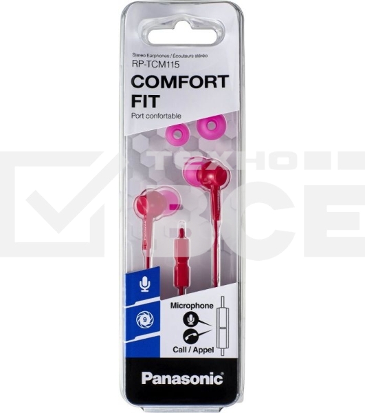Наушники Panasonic RP-TCM115GCP внутриканальные 10-24000Гц 1.2м 3.5мм 98дБ микрофон розовые