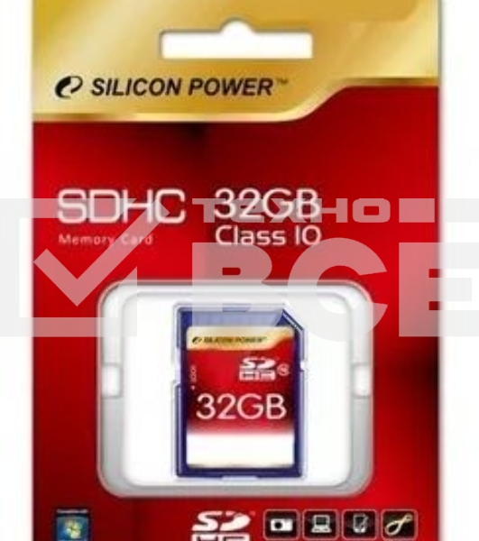 Флеш карта SDHC 32Gb Class10 Silicon Power SP032GBSDH010V10 w/o adapter