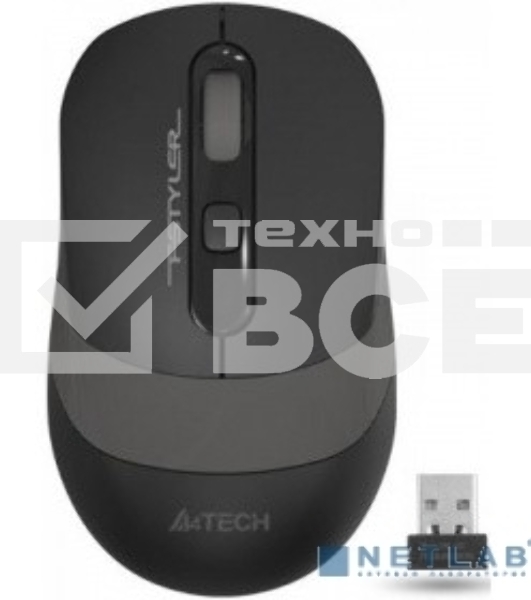 Мышь беспроводная A4Tech Fstyler FG10 черный/серый, 2000 dpi, радиоканал, USB, кнопки - 4